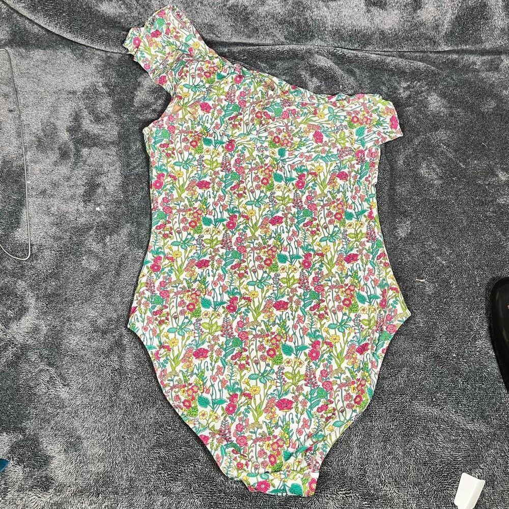 J Crew Liberty of London Ruffle One Shoulder One Piece Swimsuit Sz 8 - Picture 2 of 6